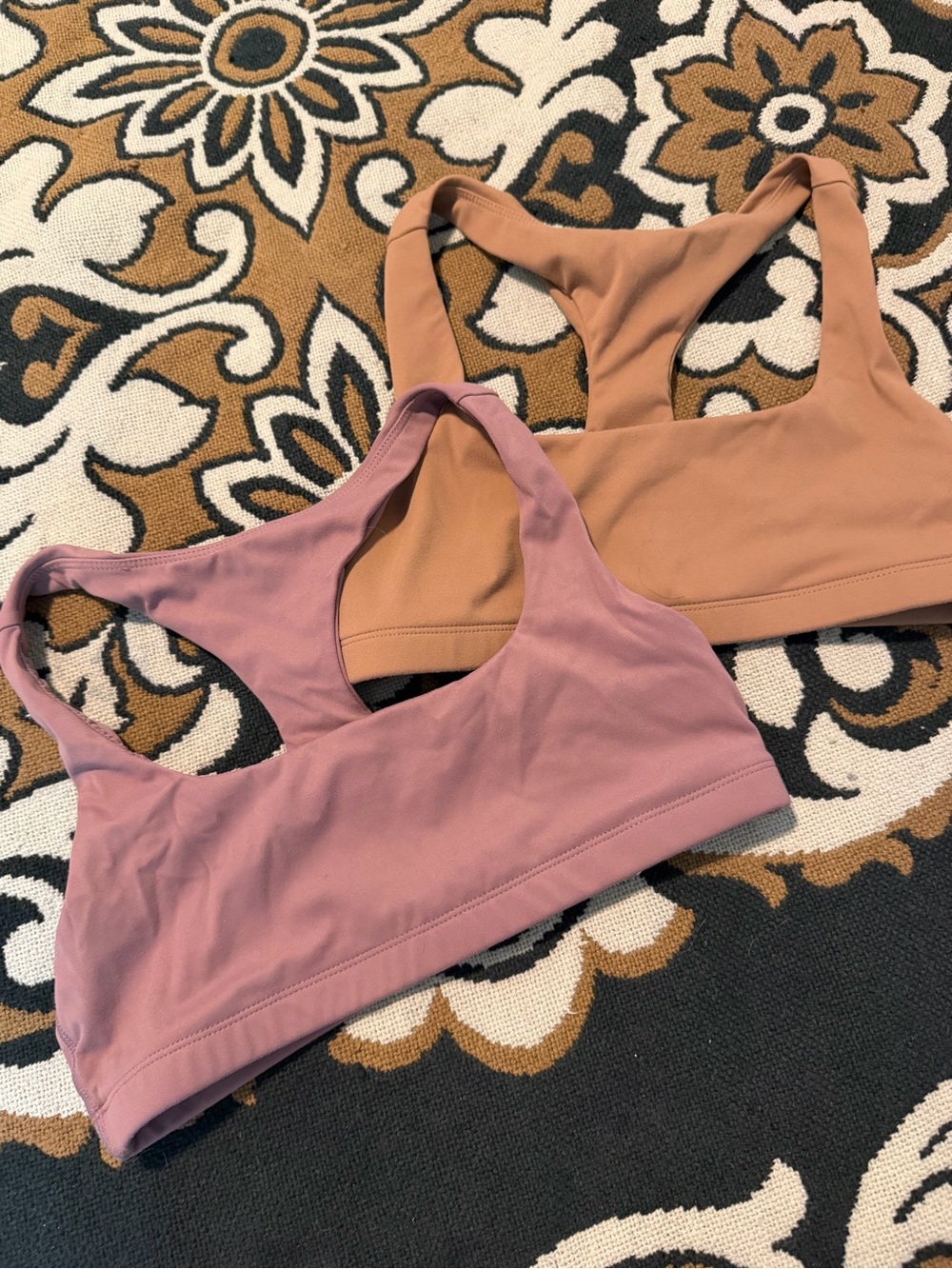 Balance Athletica Racerback Sports Bras in Mauve Pink and Camel